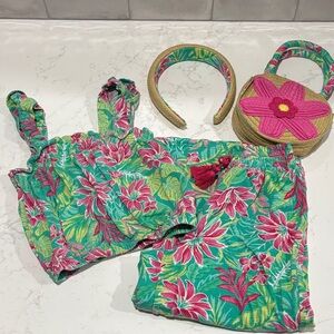 Tommy Bahama Kids Floral Set - Green and Pink - Size S (5/6)